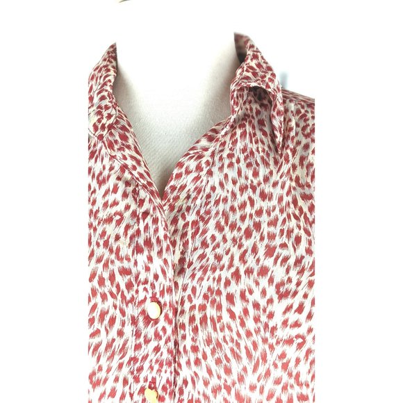Vintage Loubella red animal spotted print sheer billowy ruched waist blouse 10 - Picture 6 of 6